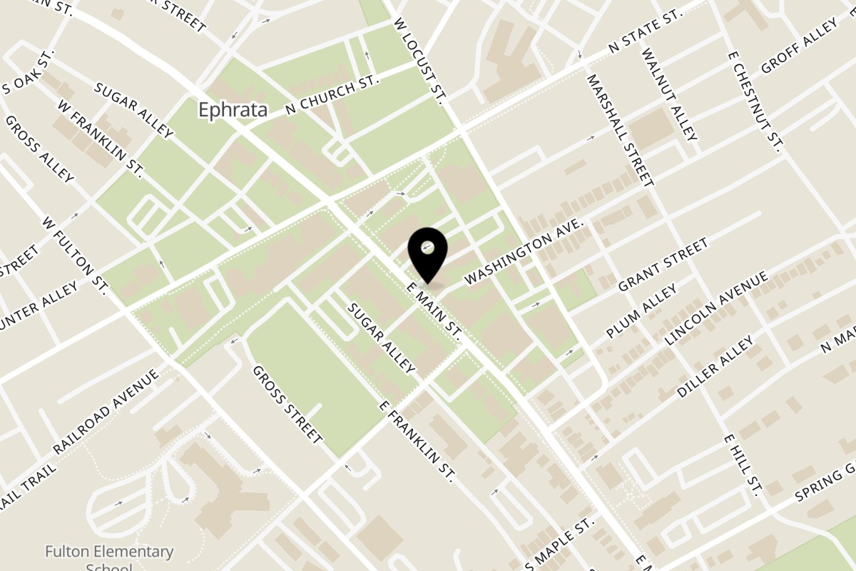 Map showing the location of Tacos El Gordo Ephrata on 52 E Main St in Ephrata