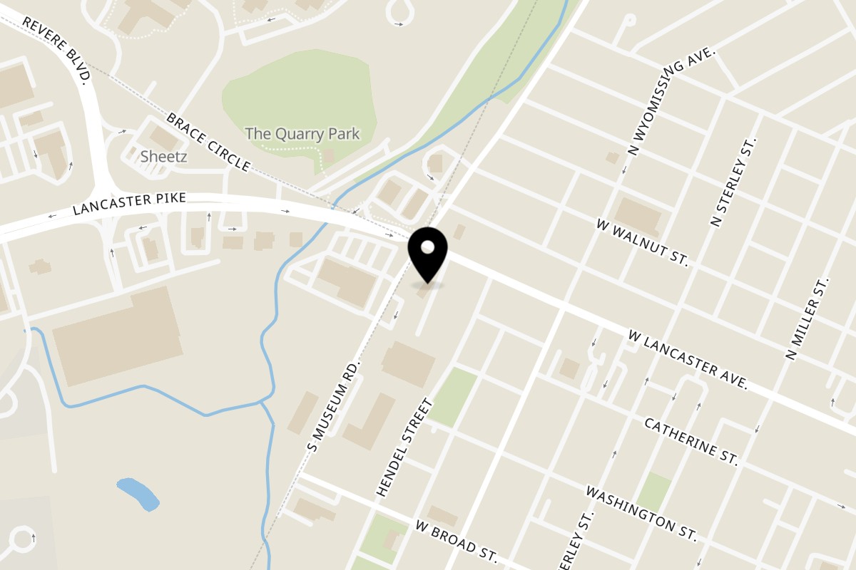 Map showing the location of Tacos El Gordo Shillington on 450 W Lancaster Ave in Shillington